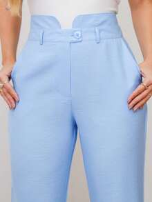 YING ZI Tailored Dress Pants Marrant Fermer Mode - Baby Blue - View 5