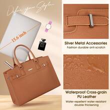 NEWHEY 15.6英寸女士防水真皮笔记本电脑包，商务办公公文包，大容量笔记本电脑单肩包，两件套 - 彩色 - 查看 4