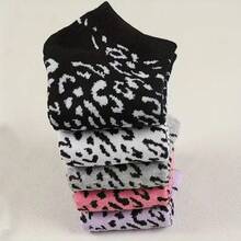 5 Pairs Fashionable Leopard Print Non-Slip Invisible Boat Socks, Casual Low-Cut Socks, Women's Spring/Summer Short Socks - Multicolor - View 6