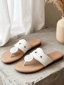 Women's Casual Flat Sandals For Vacation Flip Flop Sandals Dressy Thong Sandals - 白色 - 查看 6