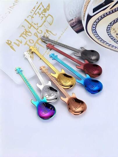 1pc 304 Stainless Steel Creative Music Design Coffee Spoon, Colorful Dessert & Ice Cream Stirring Spoon, Suitable For Coffee, Milk, Ice Cream And Candy, Applicable For Restaurant/Cafe