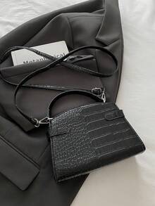 2026 New Fashion Versatile Crocodile Pattern Crossbody Bag, Small Square Handbag, Random Texture - Black - View 10