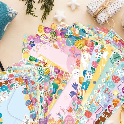 复活节兔子和彩蛋文具套装 - 50 件套（50 张信纸 + 50 个信封 + 3 张贴纸）可爱复古花卉信纸套装，装饰文具，适用于复活节贺卡、邀请函、情书和毕业贺卡，送给家人、同学、同事、朋友和家人