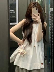 Y6Y-春季新款串珠收腰无袖上衣，优雅设计 - 白色 - 查看 6