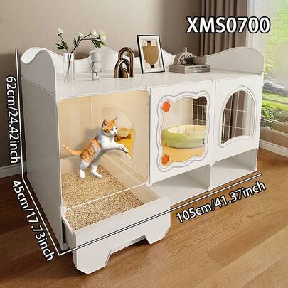 多功能猫柜，带猫砂盆和储物格，安装简便，隐藏式猫砂盆，适合幼猫