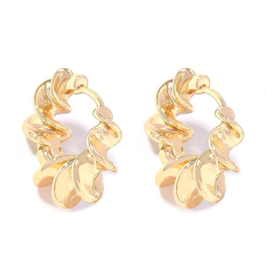 1 par de pendientes de aro asimétricos con hilos, pendientes de moda minimalistas - Dorado - Ver 1