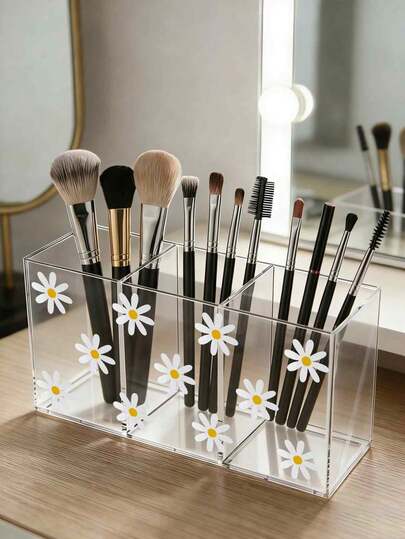 雏菊图案化妆刷收纳架，化妆刷整理架，浴室梳妆台收纳架，可收纳化妆刷、铅笔、口红等，适用于厨房、卧室、客厅、浴室，是馈赠亲友的绝佳礼物，也可作化妆包、化妆品收纳盒、洗漱包、桌面收纳盒使用。