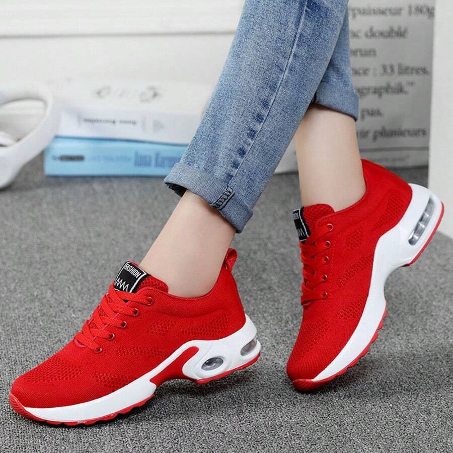 2026 New Style Women's Casual Sports Shoes Solid Color Lace-Up Slip-On Wear-Resistant Eva Insole Women's Tennis Shoes Indoor Exercise Outdoor Hiking. - Đỏ - Xem 1