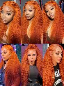 NARNI 30 Inch Ginger Wig Human Hair 13x6 HD Deep Wave Lace Front Wigs Human Hair Ginger Orange Curly Human Hair Wig 100% Glueless Human Hair Wigs Wet And Wavy 250 Density 350# Colored Lace Frontal Wig With Hairline For Women - S350 - 查看 9