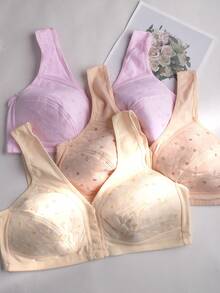 3pcs Front Closure Soft Camisole Bras For Mature Women, Wire-Free Plus Size Comfortable Lingerie,Pink Lingerie,Plus Size Underwear,Spring And Summer Clothing - Nhiều màu - Xem 3