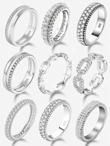 1Pc 925 Sterling Silver Three Rows Of Full Diamonds With Serrated Edges Rings For Women Fit Earring Fine Engagement Jewelry Fashionable And Exquisite Shiny Crystal Earrings Fine Jewelry - Silver - View 1