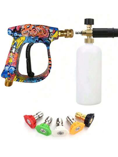 Pressure Washer Spray Gun M22-14 Max 4350 PSI With 1/4" Quick Connector Snow Foam Lance & 5 Spray Tips - Multi-Functional Car Wash Kit For Home Use, Car Accessories