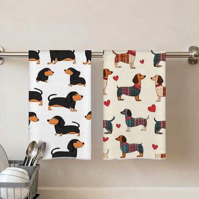 Bộ 2 khăn lau bếp, khăn lau bếp siêu mềm bằng sợi microfiber họa tiết chó Dachshund, kích thước 40*60cm/15.7*23.6in, in một mặt, khăn lau bát đĩa nhà bếp, thích hợp cho nhà hàng, nhà bếp, trang trí phòng tắm, quà tặng ngày lễ.