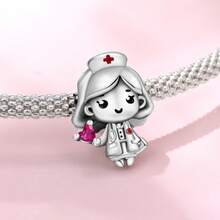 CYMYSS 1pc Cute Cartoon Style 925 Silver Plated Cubic Zirconia Heart Pendant, Suitable As Nurse's Day/Mother's Day Gift For Women - Multicolor - View 3