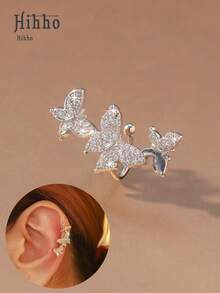 Hihho 1只优雅全镶钻蝴蝶耳环，佩戴舒适，适合日常、通勤和约会等各种场合。 - 蝴蝶型 - 查看 1