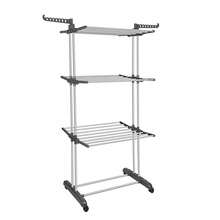 LIVINGANDHOME Grey 3-Tier Foldable Rolling Clothes Drying Rack With Shoe Storage, Metal And PP Material, Space Saving Laundry Organiser - Gray 76cm W X 50cm D X 170cm H - View 6