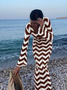 女士时尚优雅简约纹理连衣裙，适合海滩、度假、夏季穿着 - 彩色 - 查看 5