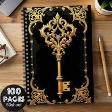 1pc Elegant Gold Spiral Notebook Diary, Password Journal With Exquisite Key Pattern Design, Perfect Gift For Friends And Classmates, Suitable For Recording Passwords And Notes, Password Diary, Exquisite Key Pattern Design, Spiral Binding, A5 Size - A5 - View 7