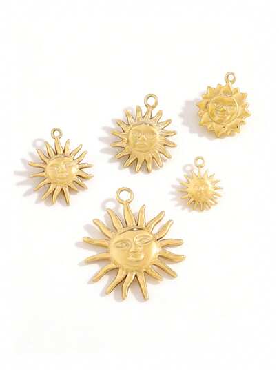 3pcs Stainless Steel Sun Pendant Findings Fashion 18K Gold Plating Waterproof Charms For DIY Jewelry Making Accessories