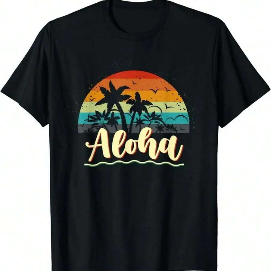 GusseaK Aloha Hawaii Island Palm Tree Tropical Beach T-Shirt Unisex T-Shirts Cotton Luxury Brand Vintage Oversized - Black - View 1
