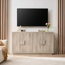 Buffet Cabinet With Storage, 63" Mid-Century Modern Sideboard Cabinet With 4 Doors & Shelves, Wooden Kitchen Coffee Bar Credenza Storage For Living Room, Dining Room, Hallway, 32'' Wide / 63" Wide - 63 inch Light Grey - 查看 7