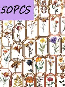 SCXXBSW 50 Stück Retro Pflanzen Aufkleber, kreative ästhetische Aufkleber, geeignet für DIY Notizbücher, Thermosbecher, Helme, Koffer, wasserfeste PET Aufkleber - Verschiedenfarbig - Übersicht 2