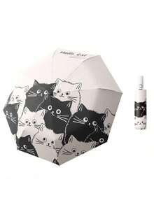 1pc Fully Automatic Anti-Wind & Rain Umbrella, Cute Cartoon Cat Pattern, Portable Travel Umbrella, Waterproof & UV Protection, High Density Waterproof Fabric, UV50+ Anti-UV, One-Click Open/Close, Suitable For Heavy Rain & Wind, Rainy Season, Spring & Summer - Fully Automatic - View 13