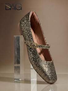 Women's Square Toe Pumps With Old Gold Glitter - 金色 - 查看 6