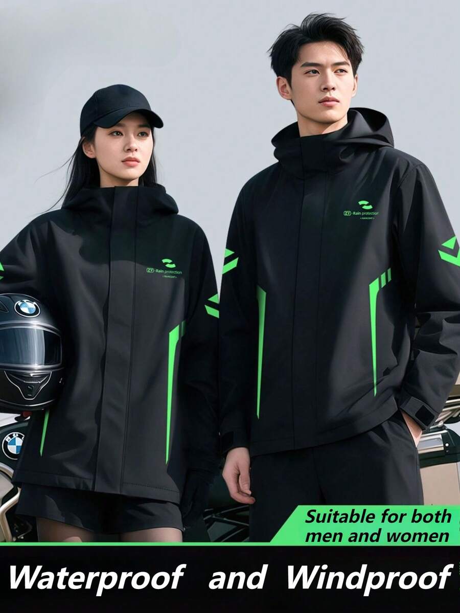时尚男女通用雨衣套装，全身防水服，耐用雨衣，带反光条，防风防水，男女皆宜，是骑行、旅行、徒步、露营、钓鱼等户外活动的理想之选。