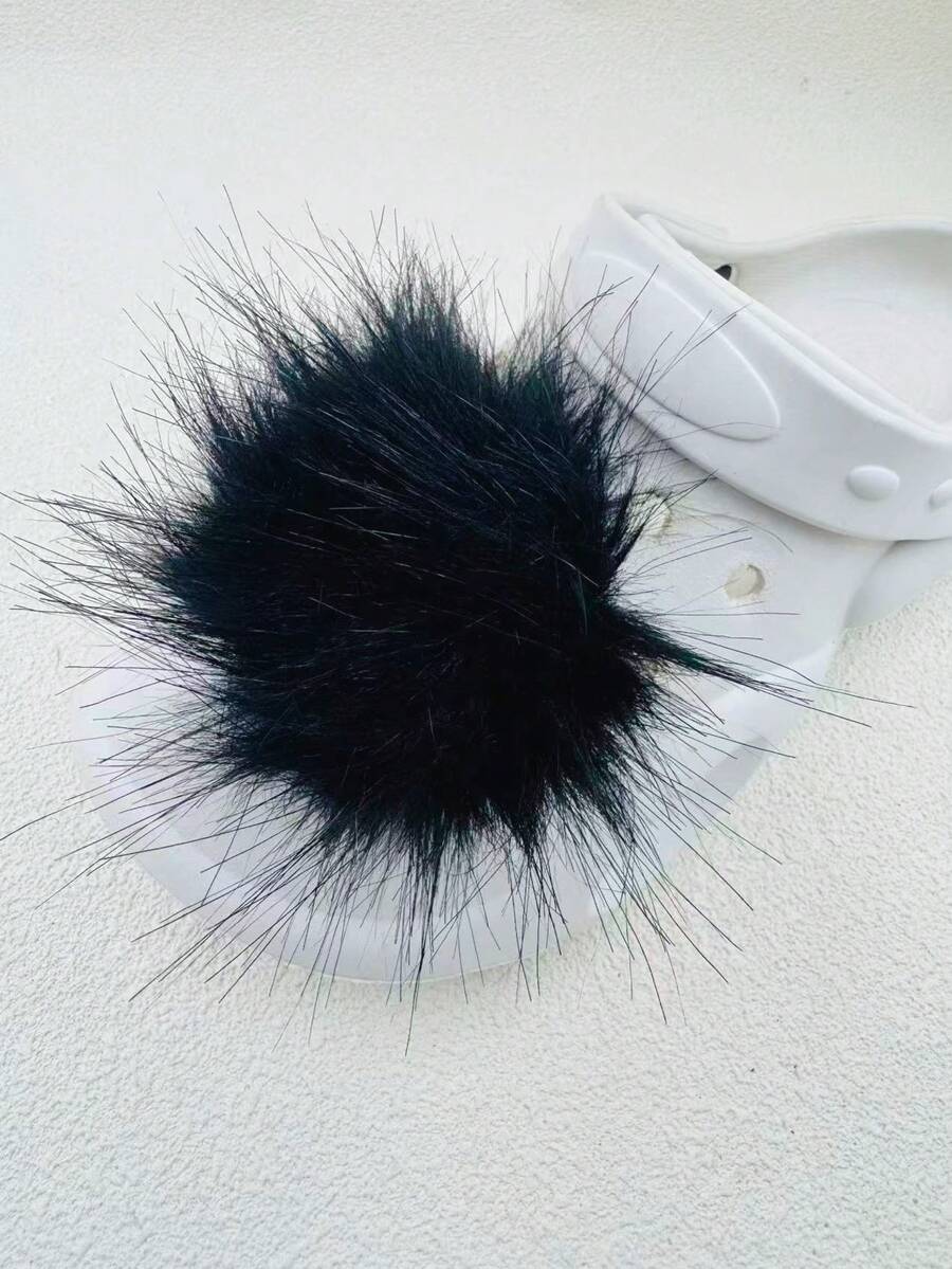 1pc Handmade Feather Round Shoe Clip, Detachable Accessory For Clothing, Shoes, Hats - Black - View 1