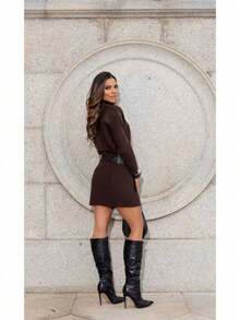 Mayra Women's Knit Set With Batwing Sleeves And Short Skirt In Mousse - 鏽棕色 - 查看 3