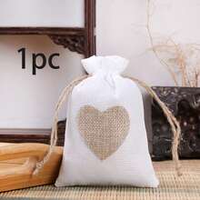 心形亚麻束口袋，心形印花亚麻礼品袋，迷你礼品袋/首饰袋，非常适合婚礼、伴娘礼物、派对、生日和其他节日活动，也可作纪念品。 - 彩色 - 查看 7