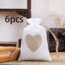 心形亚麻束口袋，心形印花亚麻礼品袋，迷你礼品袋/首饰袋，非常适合婚礼、伴娘礼物、派对、生日和其他节日活动，也可作纪念品。 - 彩色 - 查看 6