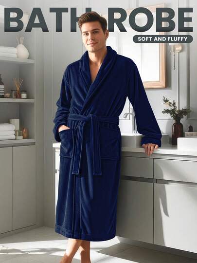Men S Luxury Fleece Dressing Gown Super Soft Shawl Collar Warm Plush Robe With Belt Pockets Winter Christmas Birthday Father S Day Gift Cozy Loungewear Nightwear