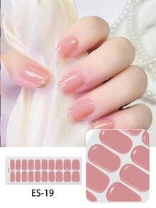Semi Cured Gel Nail Strips, 20Pcs Long Lasting Salon Quality Wraps, Easy Apply & Remove Gel Nail Stickers With UV Light - Dusty Pink - View 2