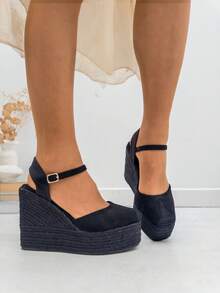 VIKIVIKI SHOES Women's Elegant Wedge Espadrille Sandals, Closed Espadrille Design With Smooth Upper And Open Heel With Adjustable Ankle Strap, High Platform With Non-Slip Jute Sole, Chic Summer Comfort And Breathable, Comfortable And Flexible Fit, Ideal For Holidays, Beach, Walks, Travel, Casual Looks And Everyday Feminine Outfits - 黑色 - 查看 5