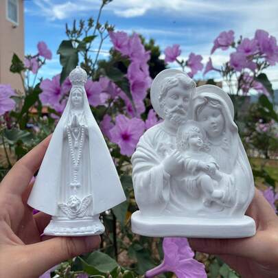 Kit Nossa Senhora+Sagrada Família 15cm/Gesso Cru
