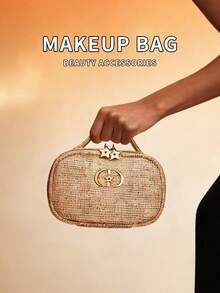 女士手拿化妆包手提包节日礼物圣诞金色化妆包高级便携化妆包带手柄礼品 DIOR-GIFT-7 - 金色 - 查看 7