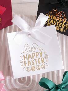Five Exquisite Mini Easter Bunny Gift Boxes, Decorated With Gold Foil Bunnies And Egg Patterns And Adorned With Ribbon Bows, Are Perfect For Easter Celebrations, Egg Hunts, Spring Parties, And Festive Treats. - Multicolor - View 5