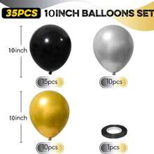 10 pouces Ensemble de ballons noirs, dorés et argentés, ballons en latex noirs, dorés et argentés pour le Nouvel An, anniversaire, décoration de mariage - A-1 - Voir 2