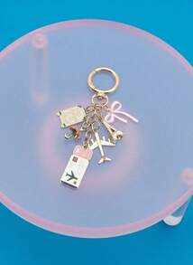 Joivida 1pc Elegant Pink Bow Travel Keychain Pendant, Oil Drop Airplane, Eiffel Tower, DIY Jewelry, Handbag Charm, Luggage Decoration, Shoulder Bag Accessory, Multifunctional Bag Charm, Car Decor, Cute Gothic Y2K Style, Holiday Gift - Multicolor - View 1