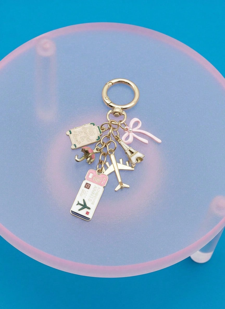 Joivida 1pc Elegant Pink Bow Travel Keychain Pendant, Oil Drop Airplane, Eiffel Tower, DIY Jewelry, Handbag Charm, Luggage Decoration, Shoulder Bag Accessory, Multifunctional Bag Charm, Car Decor, Cute Gothic Y2K Style, Holiday Gift - Multicolor - View 1