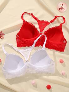 mimilemon 2pcs Front Closure Lace Underwire Push-Up Bra Set - Sexy Back Design, Comfortable Supportive Fit, Suitable For Daily & Sexy Looks - Multicolor - View 3