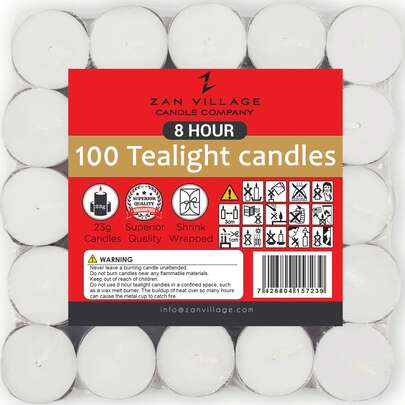 Tealights 8 Hour Burn Time 23g, 100 Pack Shrink Wrapped Long Burning Unscented