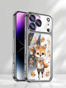 Coque de téléphone transparente de haute qualité, plaquée électrolytiquement, pour iPhone 17 Pro Max et 17 Air. Design élégant et mat, orné d'un renard, de fleurs et de feuilles d'automne. - Noir - Voir 5