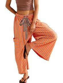Casual    Knot  Pocket  Belted - trái cam - Xem 2