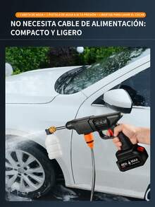 hidro lavadora recargable,hidrolimpiadora portátil, boquilla eléctrica de alta potencia, batería recargable, para limpieza de coches, suelos, jardines - Negro - Ver 11