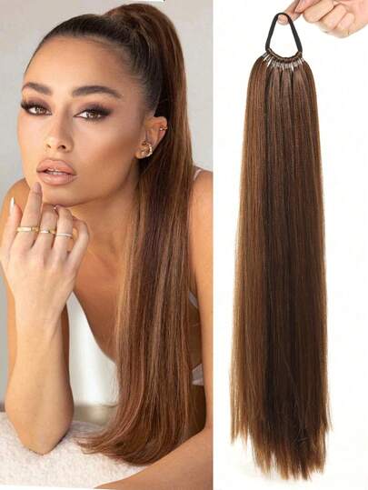 22 Inch Deep Brown One-Piece Ponytail Wig, Made Of Polyester Fiber With Braided Craftsmanship, Available In Multiple Colors, Suitable For Women To Wear In All Seasons, Also Can Be Used As Daily Accessory. Hair Elastics Hair Rubber Bands Scrunchies Hair Rope Elastic Hair Tie Beauty Home Hair Accessories