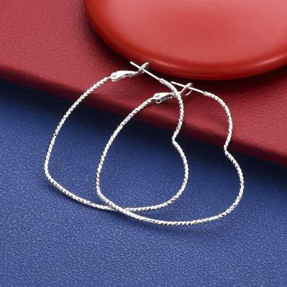 Exquisite 925 Sterling Silver Plated 45mm Heart-Shaped Earrings For Women, Wedding Jewelry, Party Accessories, Charming And Stylish