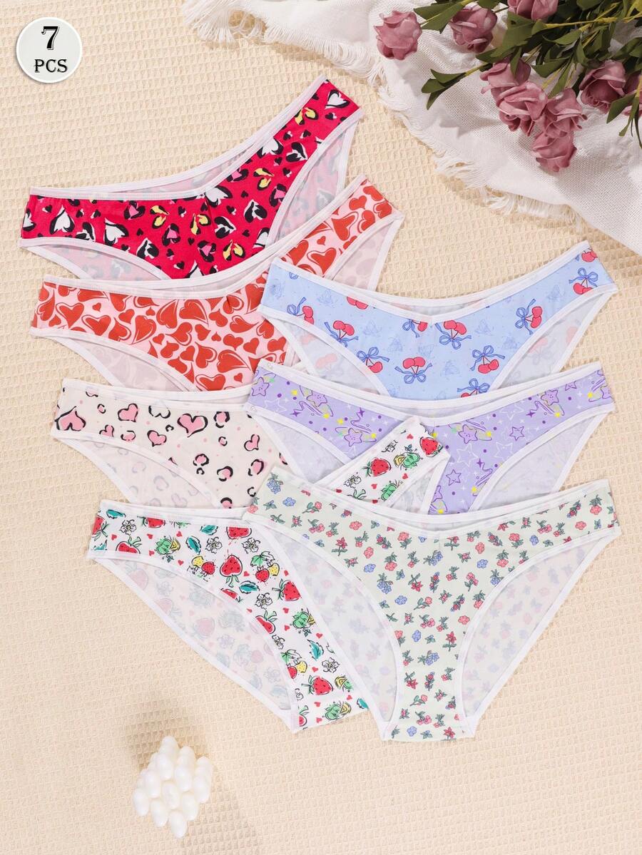 7条装女士可爱图案印花舒适内裤 - 彩色 - 查看 1